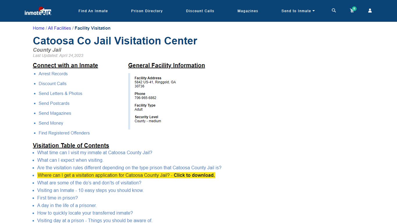 Catoosa County Jail | Visitation, dress code & visiting hours - InmateAid